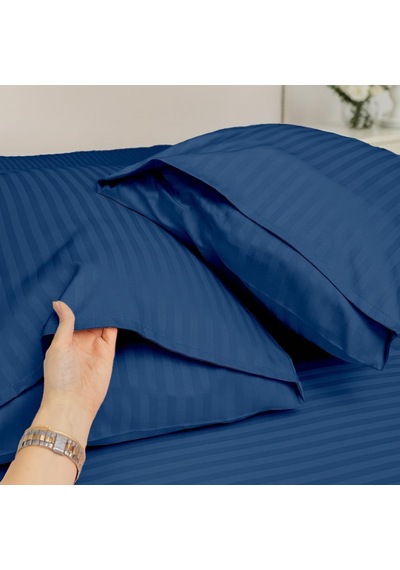 %100 Pamuk Çizgili Saten Yastık Kılıfı 50 X 70 Cm 2'li Paket Gecemavisi Genel