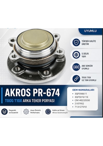 Togg T10x ÖnTeker Poryası Akros Marka Oe:3QF598611 Togg Ön Porya