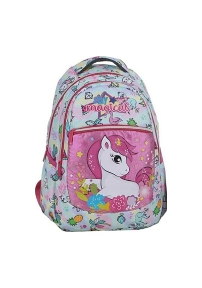 Anaokul Sırt Çantası Kız Erkek Unisex Ortopedik Astarlı Su Geçirmez 5 6 7 Yaş At Unicorn Mavi