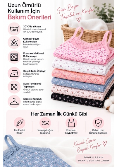 Westicgiyim Kadın İp Askılı Dantelli Atlet 6 Lı Paket %95 Pamuk Likralı Desenli Asorti İç Giyim M-l-xl-2xl Çok Renkli