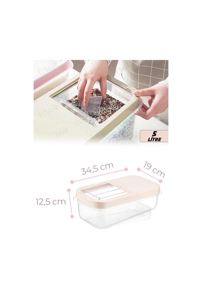 5 Litre Çok Amaçlı Tablet Deterjan Saklama Kutusu Şeffaf Sürgülü Kapak Saklama Kabı Bej