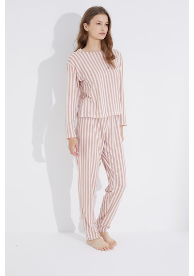 Siyah İnci Jogger Örme Pijama Takım 7703 Vizon Beyaz