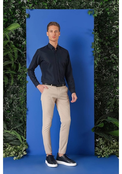 Efor Slim Fit Düğmeli Yaka Pamuklu Klasik Lacivert Gömlek Gk 715 Lacivert
