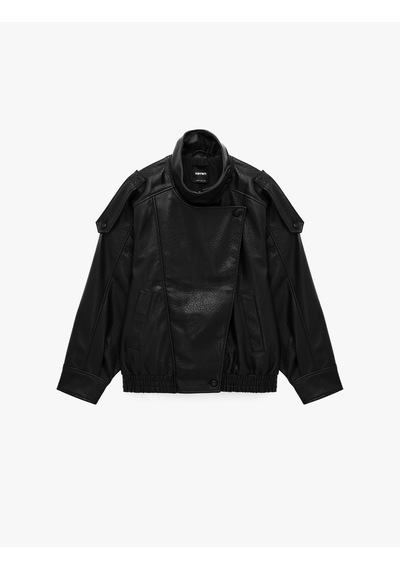 Koton Uzun Kollu Fermuarlı Dik Yaka Kruvaze Oversize Suni Deri Vintage Ceket Siyah 7wak20034ew Koton Uzun Kollu Fermuarlı Dik Yaka Kruvaze Oversize Suni Deri Vintage Ceket Siyah 7wak20034ew