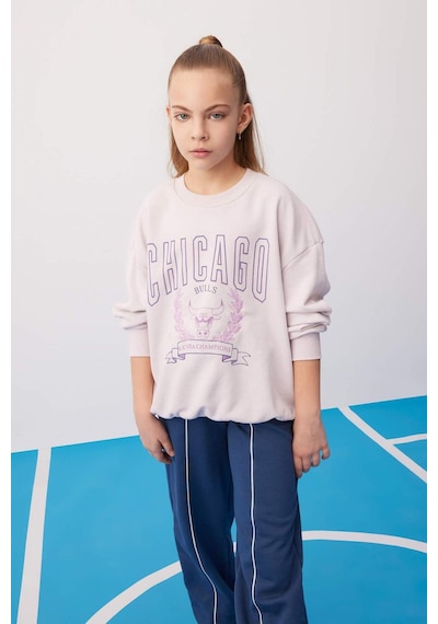 DeFacto Kız Çocuk NBA Chicago Bulls Oversize Geniş Kalıp Bisiklet Yaka Sweatshirt C0802A824SPPN424 Pembe