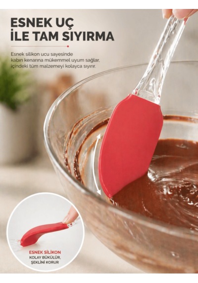 Beylini Silikon Spatula Premium Çok Amaçlı Esnek Uçlu Çıkarılabilir Başlıklı Isıya Dayanıklı Pasta Mutfak Kırmızı