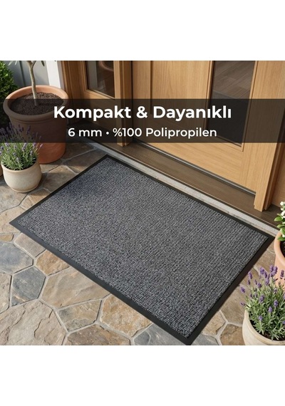 Aquila Pc Tabanlı Polipropilen Kapı Önü Temizlik Paspası Gri 80x120 Cm gri