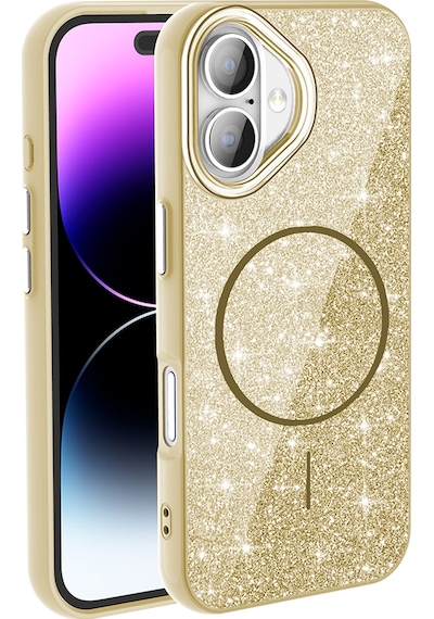 Apple Uyumlu iPhone 17 Kılıf M-safe Şarj Özellikli Parlayan Simli Mkst Okso Kapak - Gold Altın