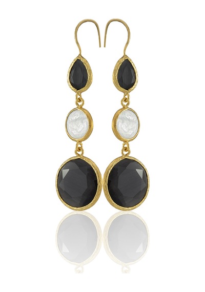 Kadir Jewellery 22 Ayar Altın Kaplama Kadın İnci Küpe -el İşçiliği Ve Hipoalerjenik Küpe Siyah