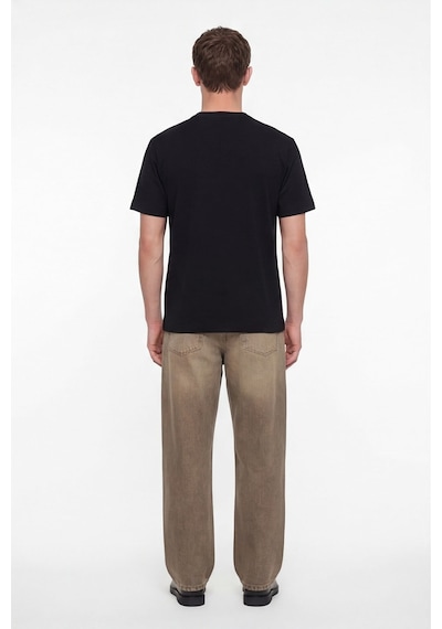 Sabri Özel Erkek Siyah Normal Kesim Regular FitPamuk Dokuma Bisiklet Yaka Basic T-shirt
