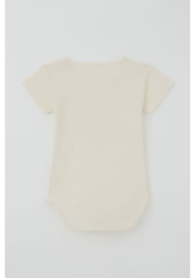 Breeze Erkek Çocuk Çıtçıtlı Kısa Kollu Zıbın Body Şapkalı Sevimli İş Makinesi Baskılı 1-3 Yaş , Krem