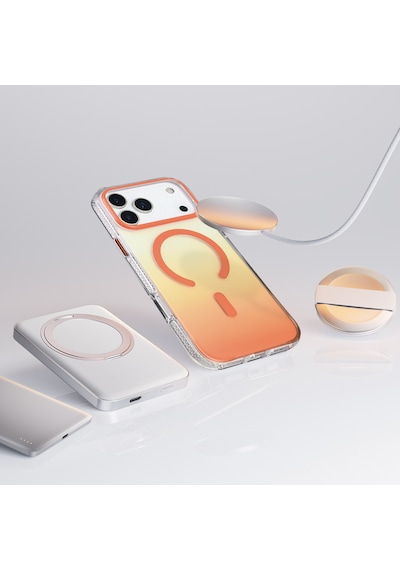 Apple Uyumlu iPhone 17 Pro Kılıf Transparan Renk Geçişli M-safe Şarj Özellikli Toros Kapak Turuncu