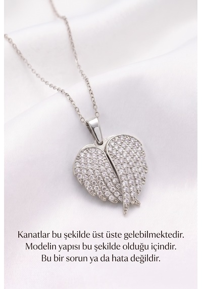 Kişiye Özel İsim Yazılı Zirkon Taşlı Açılabilir Kanatlı Kalpli Çelik Bayan Kolye Eck81 Beyaz