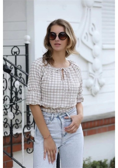 Lodmela Bağlama Detaylı Crop Bluz 1736vizon