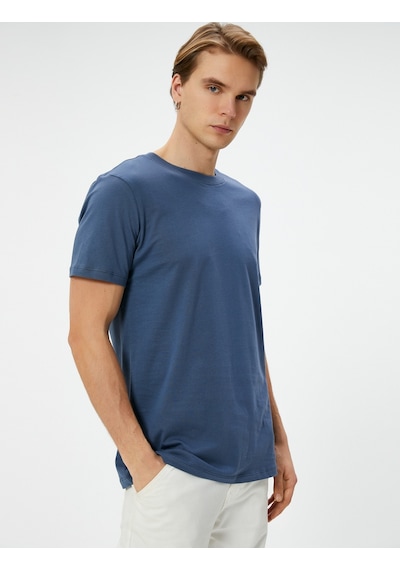 Koton Basic Tişört Slim Fit Bisiklet Yaka Kısa Kollu Lacivertvert 4Sam10842Hk Lacivert