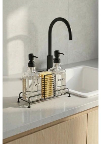 Digithome 2 Li Metal Standlı Cam Sıvı Sabun Ve Losyon Şişesi Sabunluk 500 Ml Siyah D/1 C1-1-289