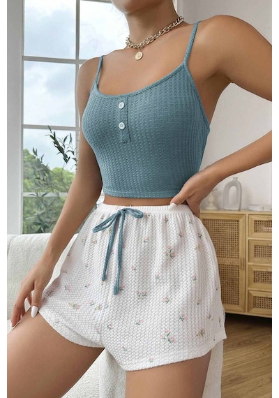 Merry See Askılı Şortlu Pijama Takımı Çok Renkli