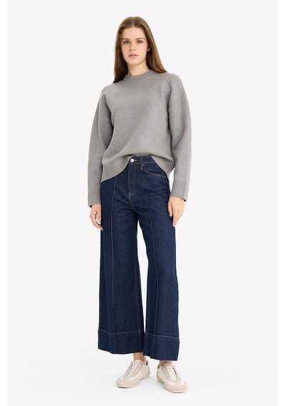 Defacto Oversize Geniş Kalıp Bisiklet Yaka Triko Kazak R6044az25wngr261 Gri-gr261