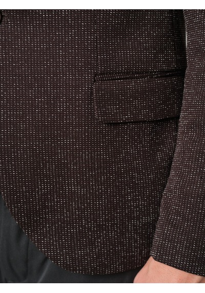 Bonesti Erkek Slim Fit Blazer Ceket Kahverengi Desenli