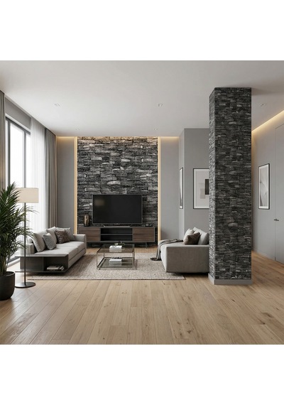 Brano 70x77 Cm Kendinden Yapışkanlı Kabartmalı, Gri Kiremit Desenli Duvar Kaplama Z152-6