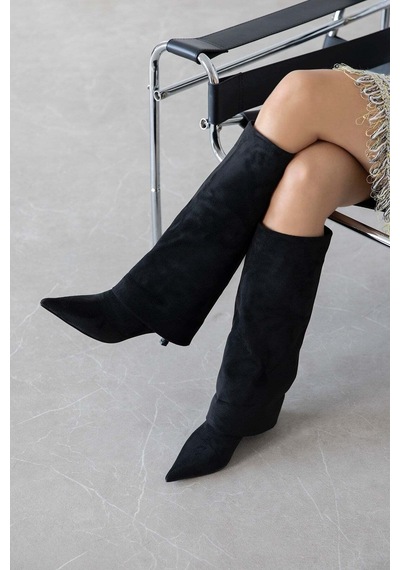 Wolk Shoes Mizu Kadın Tozluk Detay Süet Çizme Siyah - 939927300 Siyah