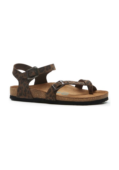 Comfortfusse Gabriella - Kadın Ortopedik Hakiki Deri Sandalet Leopar Baskılı Deri