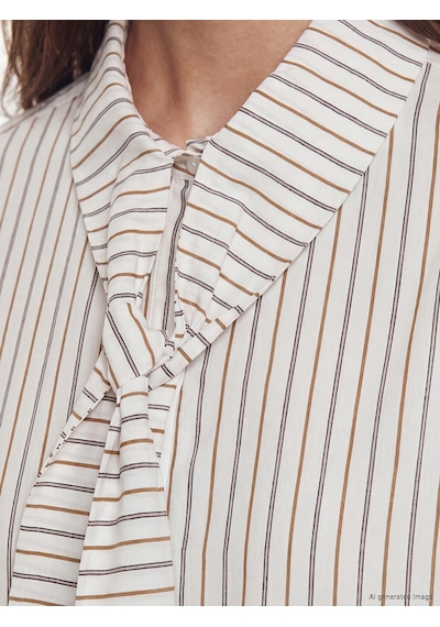 Lcw Modest Ekru Kravat Detaylı Çizgili Kadın Gömlek Tunik