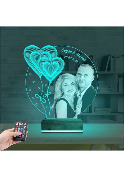 Luvivia Kalp Sevgiliye Hediye Fotoğraflı 3d Lamba - Masa Gece Lambası V11