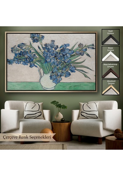 Ahşap Çerçeveli Vincent Van Gogh - Süsen Çiçeği Tablo - Irises-7183