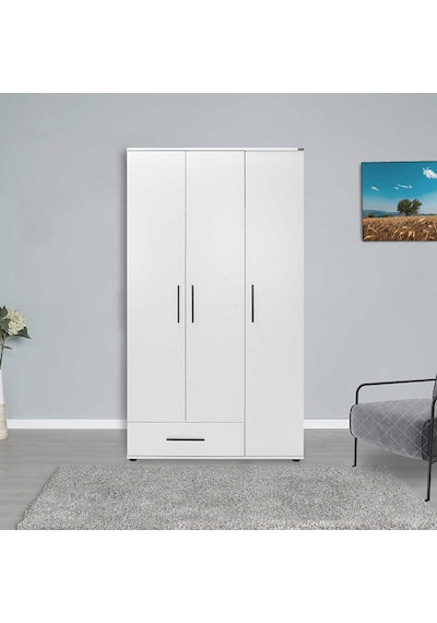 White 3 Kapaklı Tek Çekmeceli Gardırop-mat Beyaz 103x187x52 Cm Gxyxd