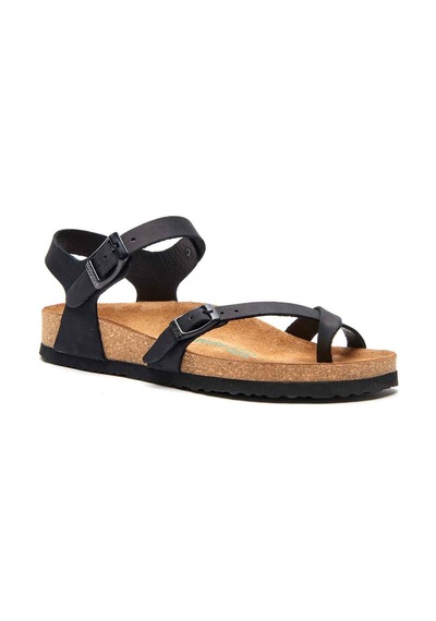 Comfortfusse Gabriella - Kadın Ortopedik Hakiki Deri Sandalet Siyah Nubuk Deri