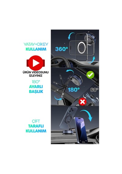Magnetpro 360 Ayarlanabilir Araç İçi Masa Üstü Vakumlu Mıknatısl
