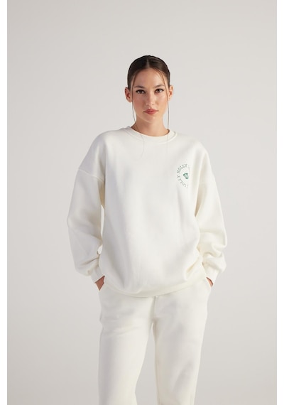 Holly Lolly 3 İplik Şardonlu Uzun Kol Bisiklet Yaka Fine Sweatshirt Ekru