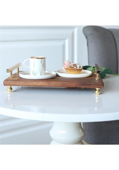 Akayev Ahşap Altın Boncuk Ayaklı Florya 30x19 Cm Tepsi