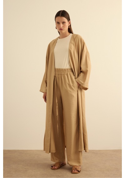 Aker Beli Lastikli Viscon Pantolon Etek Camel Camel