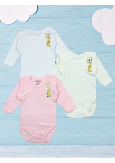 Üçlü Uzun Kollu Kız Bebek Body Alttan Çıtçıtlı Zıbın 1-9 Ay 001
