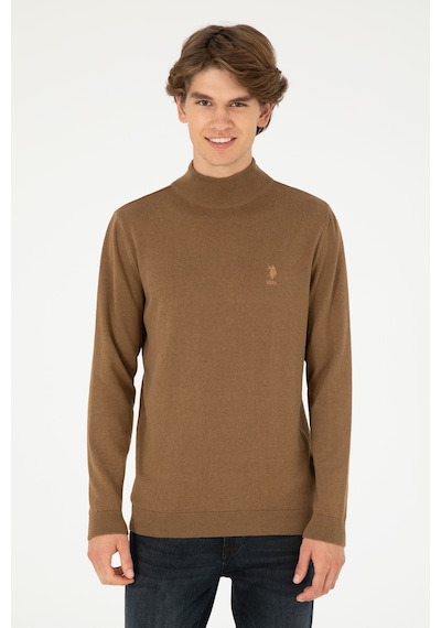 U.S. Polo Assn. Erkek Slim Fit Yarım Boğazlı Haki Melanj Basic Kazak 50288887-VR125