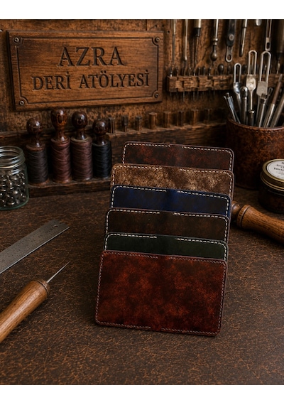 Azra Deri El Yapımı Hakiki Deri Kartlık Haki Yeşil