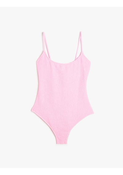 Koton Dokulu Mayo Slim Fit U Yaka İnce Askılı Pembe 4sak20113mm Gül