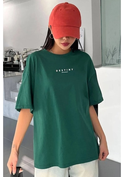 Unisex Destiny Baskılı Tasarım T-shirt Yeşil