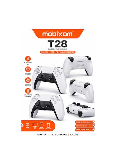 T28 Bluetooth Oyun Kolu Ps3 / Ps4 / Ps5 / Pc / Tablet / Telefon Uyumlu Kablosuz Gamepad