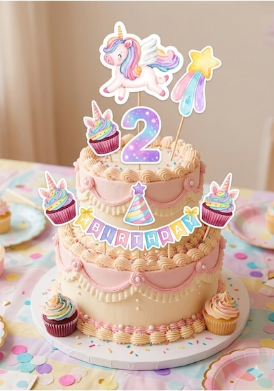 18 Parça Unicorn Temalı Konsept Parti Ve Pasta Süsleri Pembe Tüm Yaşlar