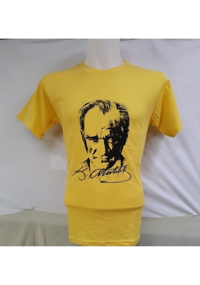 Nacar Store Unisex Çocuk Sarı Mustafa Kemal Atatürk Baskılı T-shirt SARI