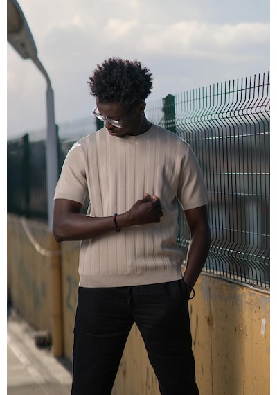 Bisiklet Yaka Rayon Kumaş Kendinden Çizgili Likralı Slimfit T-shirt 001