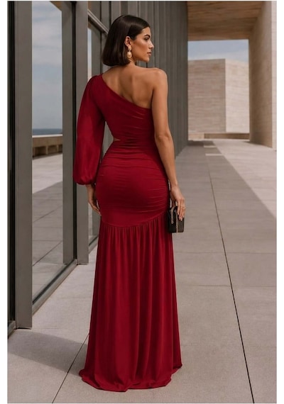 Store Tek Elbise Omuz Drapeli Abiye Füme - 935902051 Füme