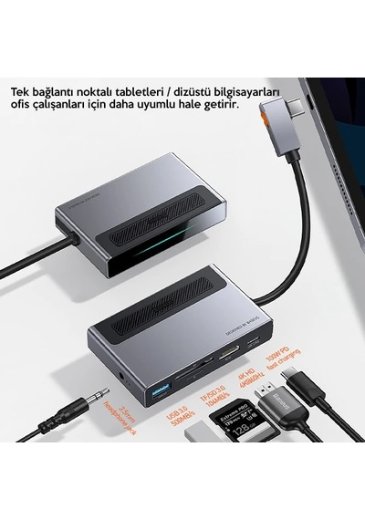 Baseus Magic Çok Fonksiyonlu Klipsli Type-c Hub 6in1 Usb3.0+sd+tf+hdmı+type-c+3.5mm Adaptör Çoklay- 5775