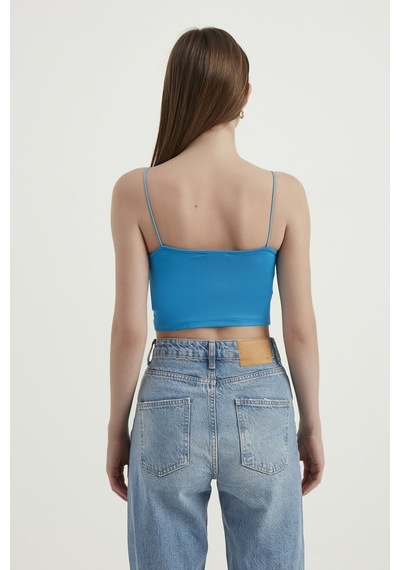 Hiccup Askılı Crop Basic Kısa Bluz Bebek Mavisi