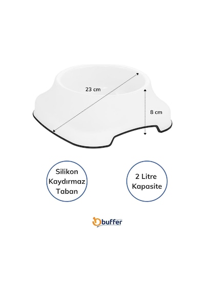 Silikon Kaydırmaz Taban Plastik Kedi Ve Köpek Mama Ve Su Kabı 2 L Beyaz