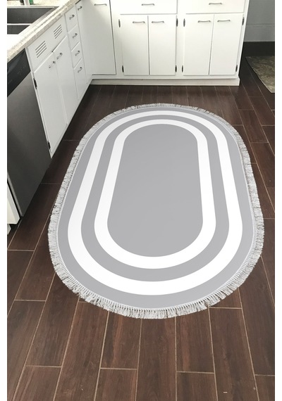 Eko Trend Djt Banyo Paspası Yıkanabilir Kaymaz Taban 2229m Oval Bordürlü Gri Beyaz