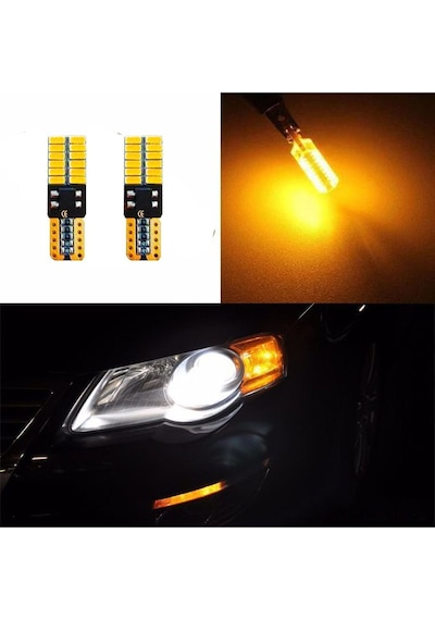T10 Led Dipsiz W5w Canbus 24 Ledli Turuncu Park Plaka Ampul 2 Ade 2 Adet Turuncu